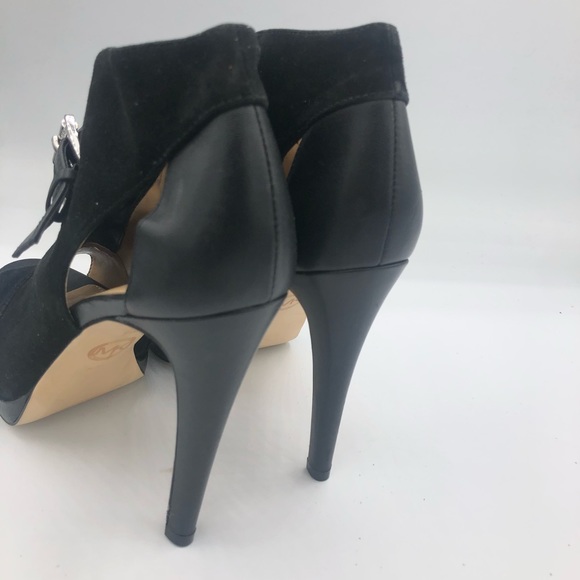 Michael Michael Kors Size 7 Black Leather Suede Isabella Open Toe Booties - Picture 7 of 8